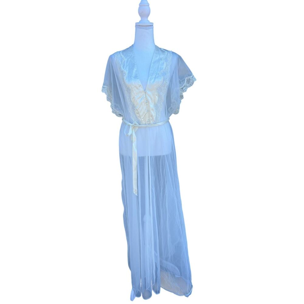 Vintage Women's Night Gown Sleepwear V-Neck Floral Lace Ivory Size Medium - Picture 5 of 16